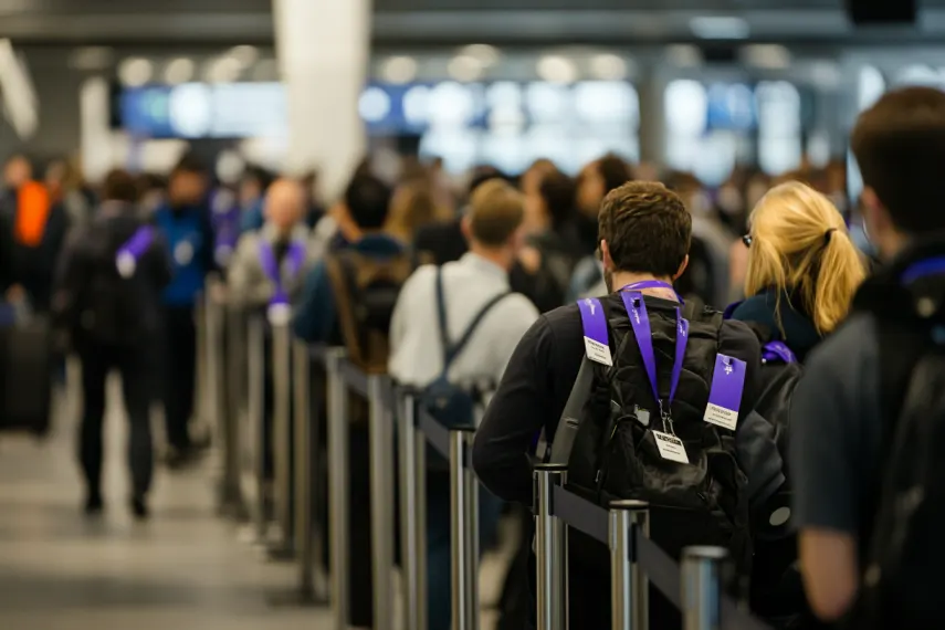 Peopla waiting to check-in at the airport