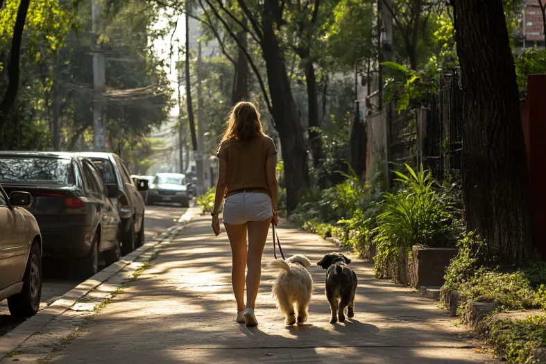 Girl walking their dogs 
