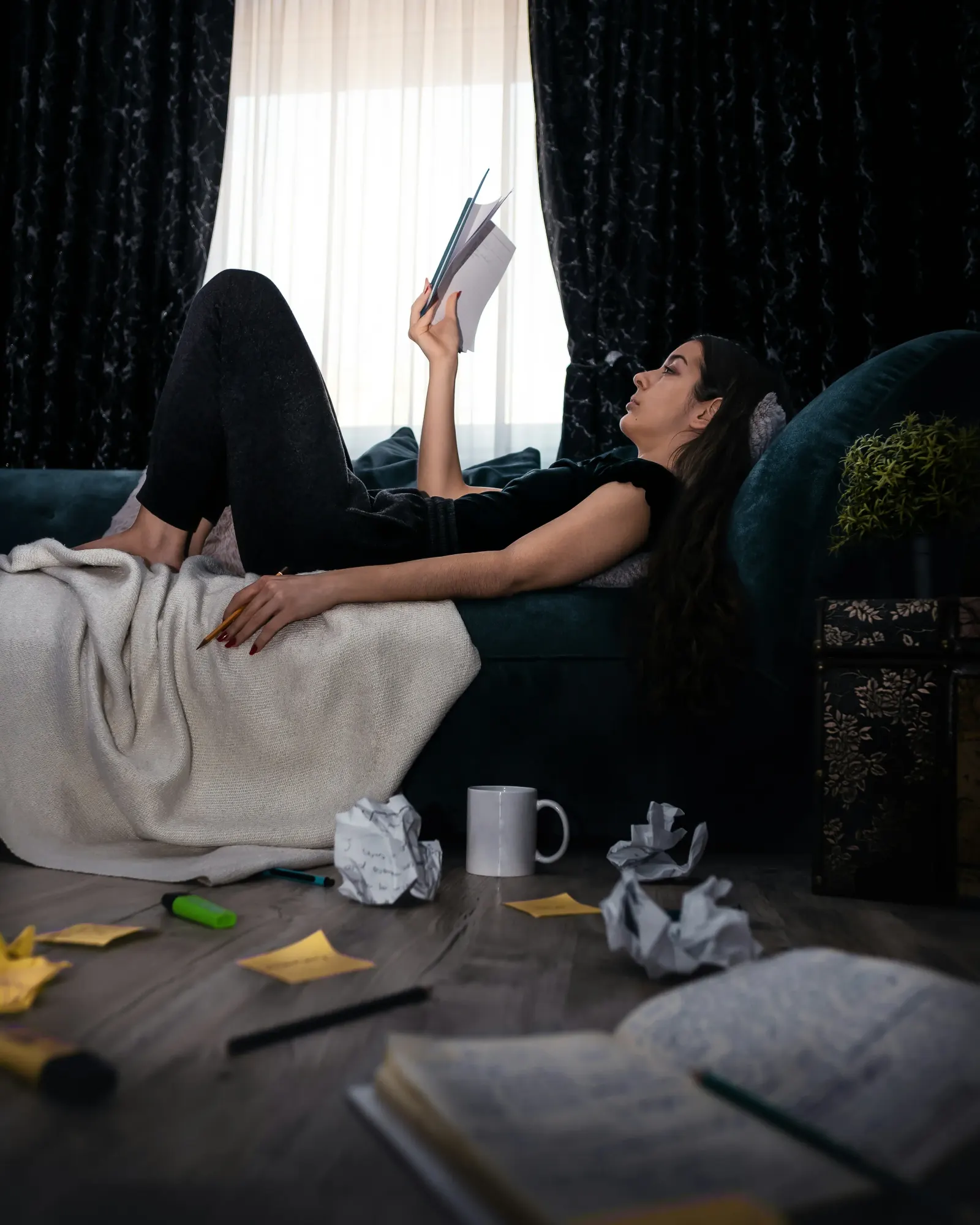 Girl reading about finances