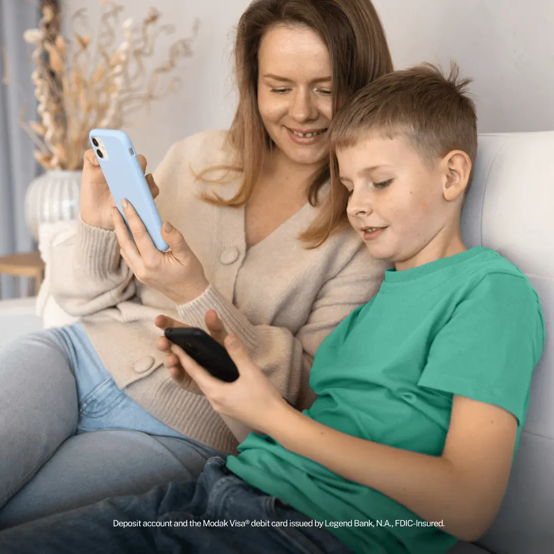 Mom with her kids using a mobile phone