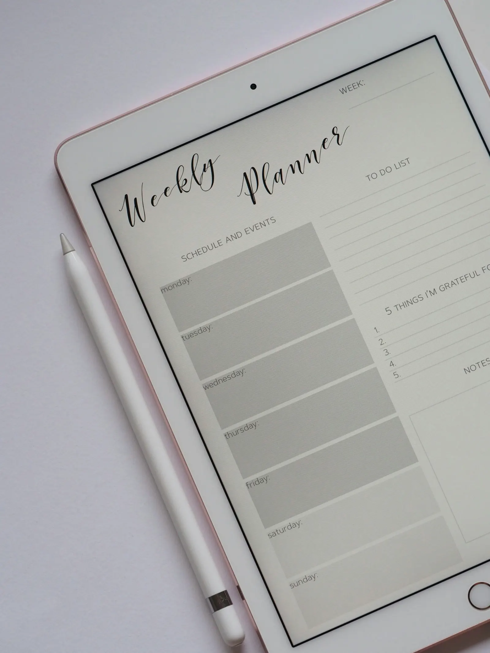 Weekly planner to do list