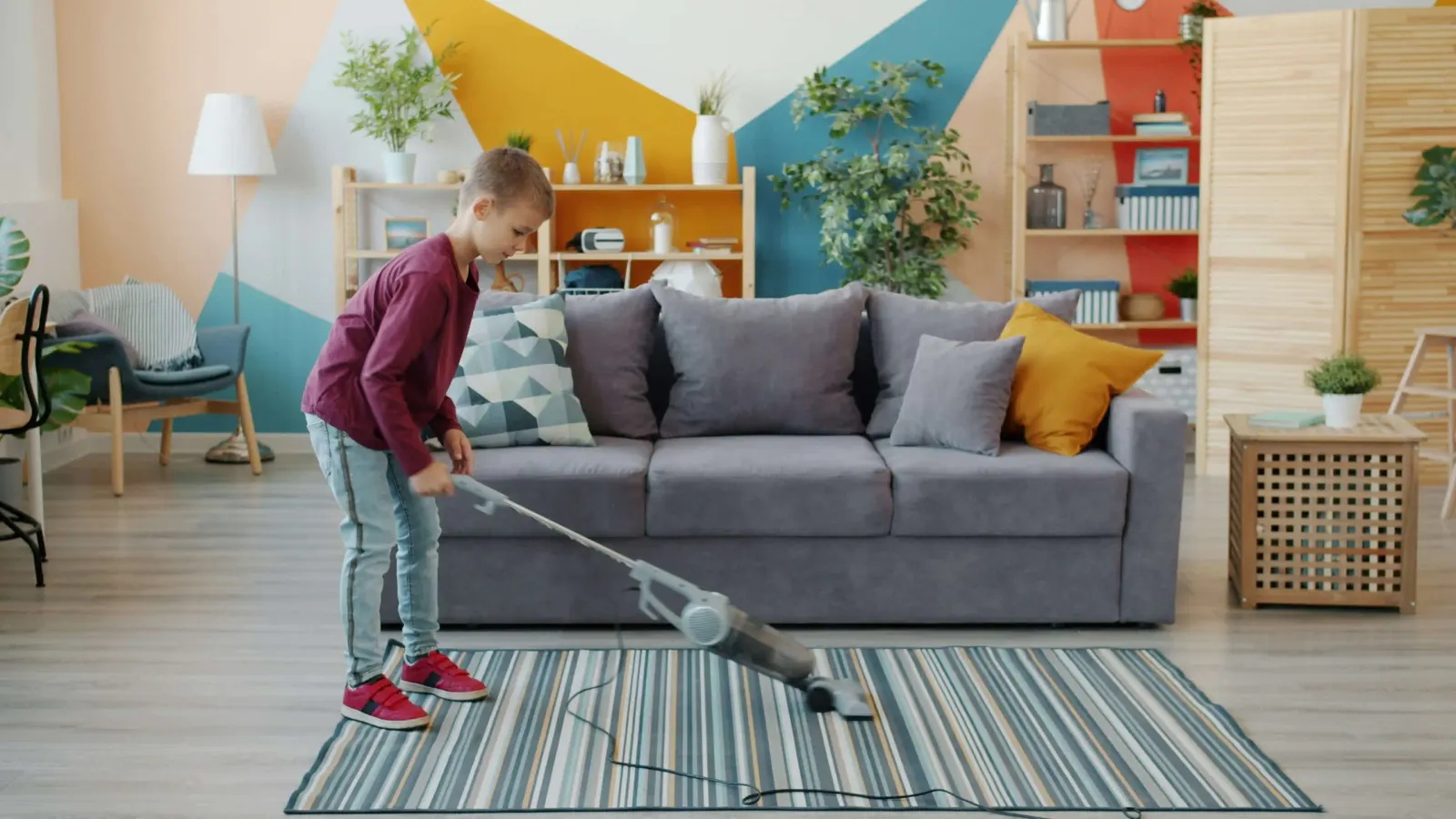 Boy doing chores