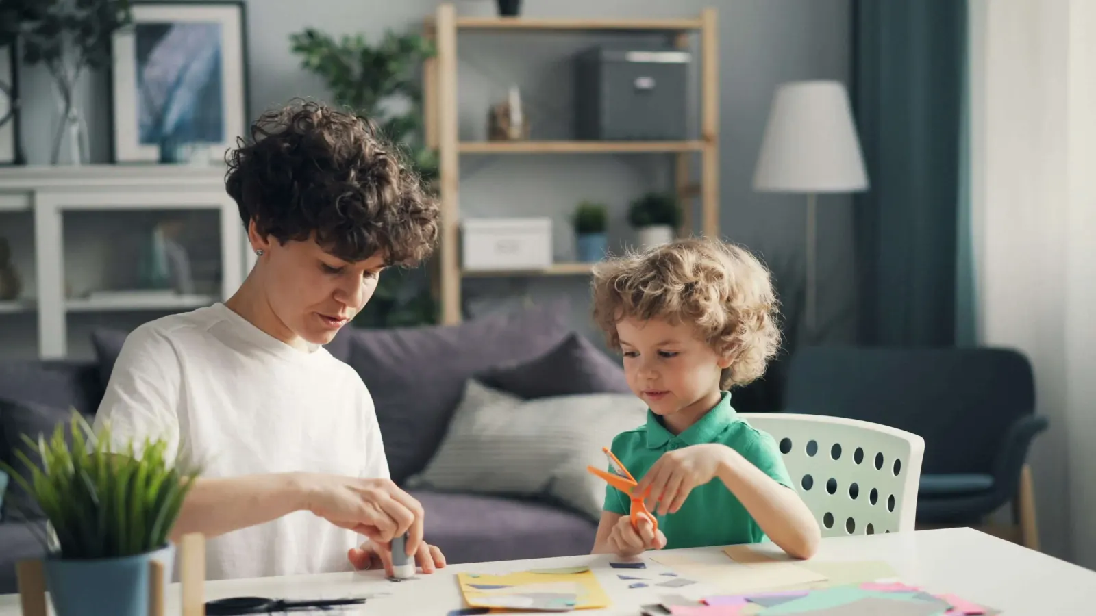 Kid uses scissors