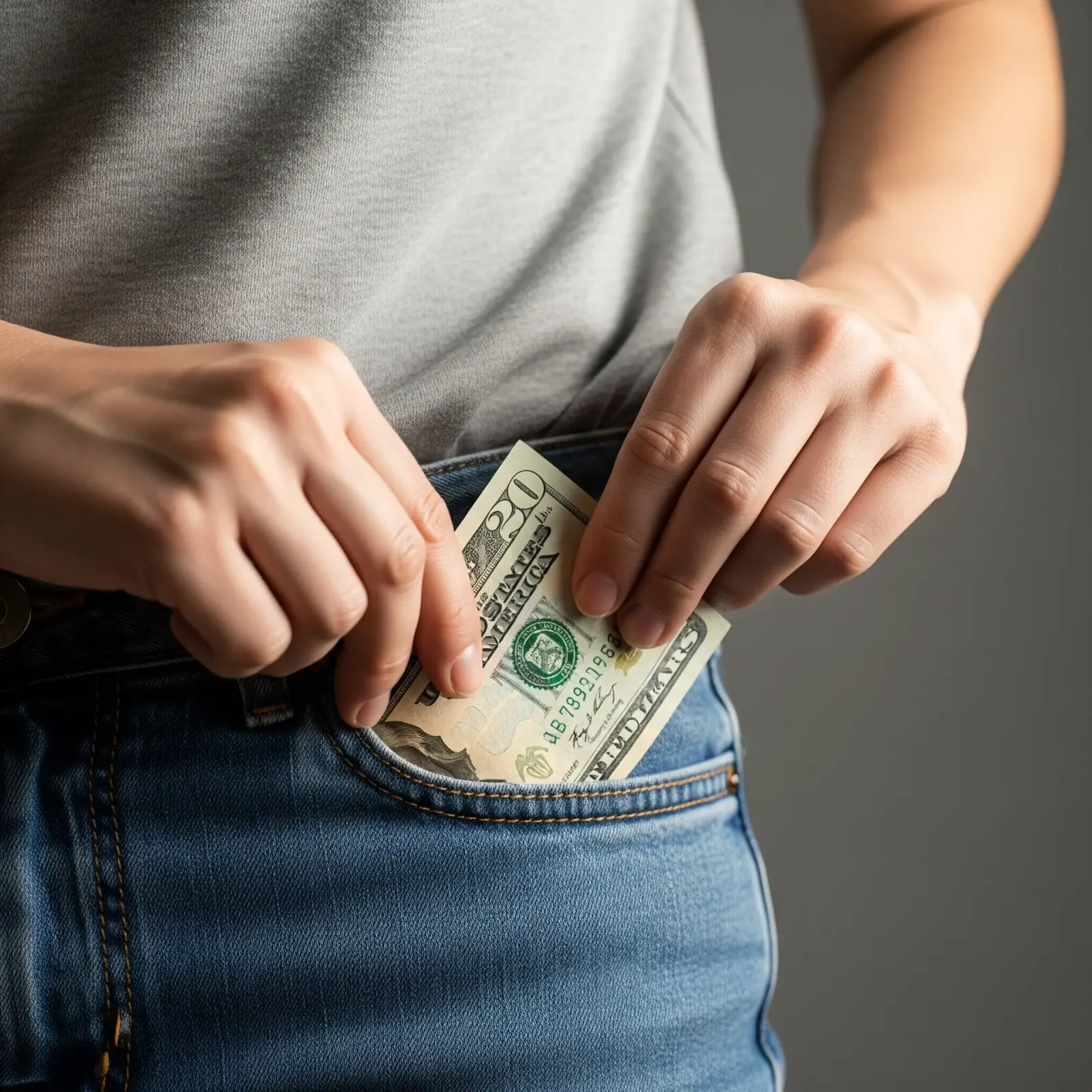 20 dollar bill in a pocket