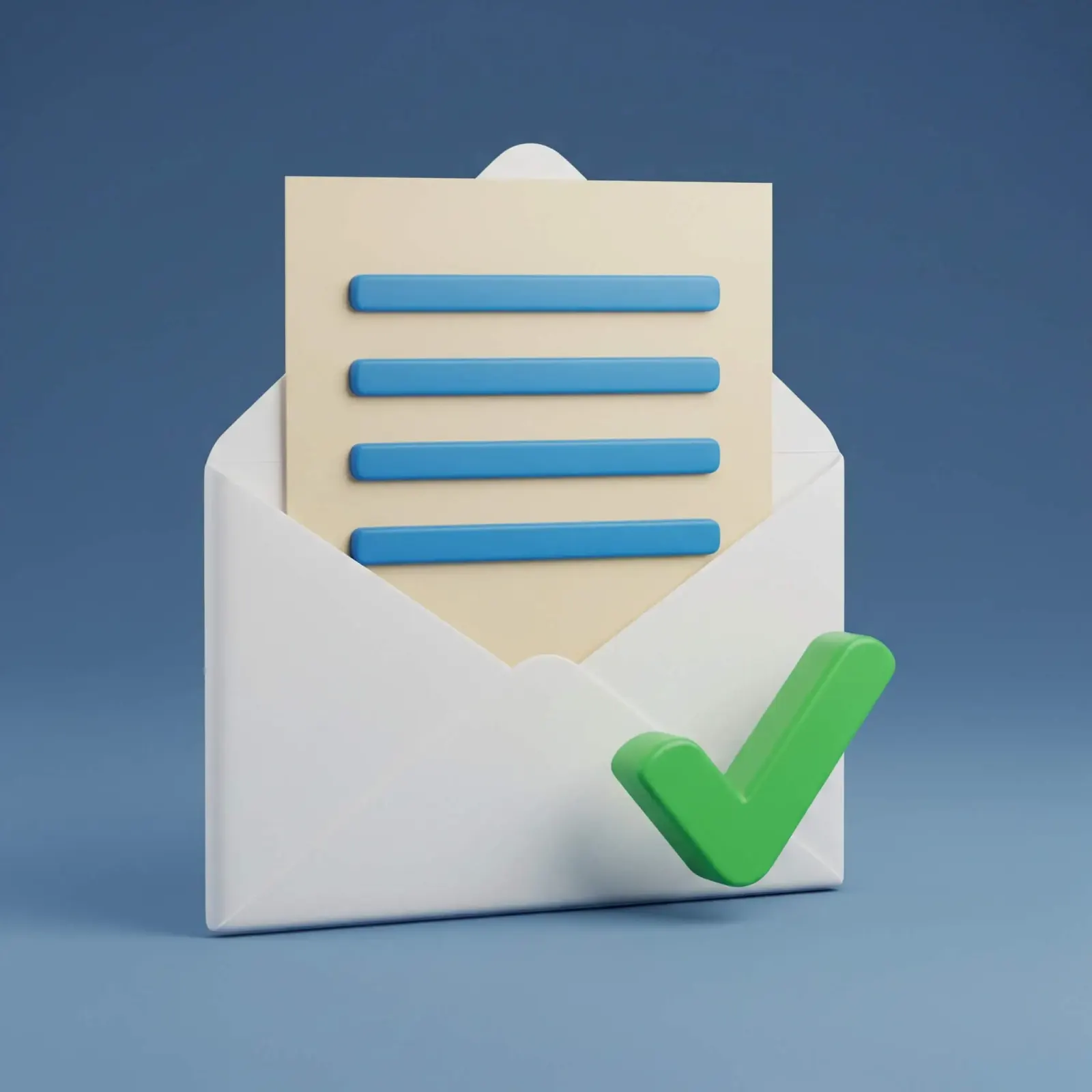 Open envelope with a bulleted letter and a green checkmark