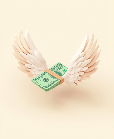 Illustration of a stack of banknotes with feathered wings