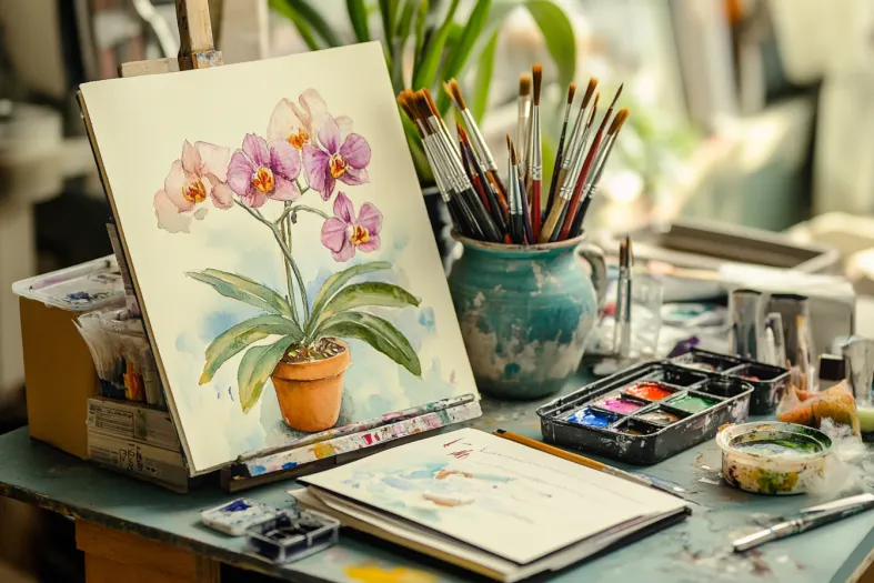Painting watercolor flowers