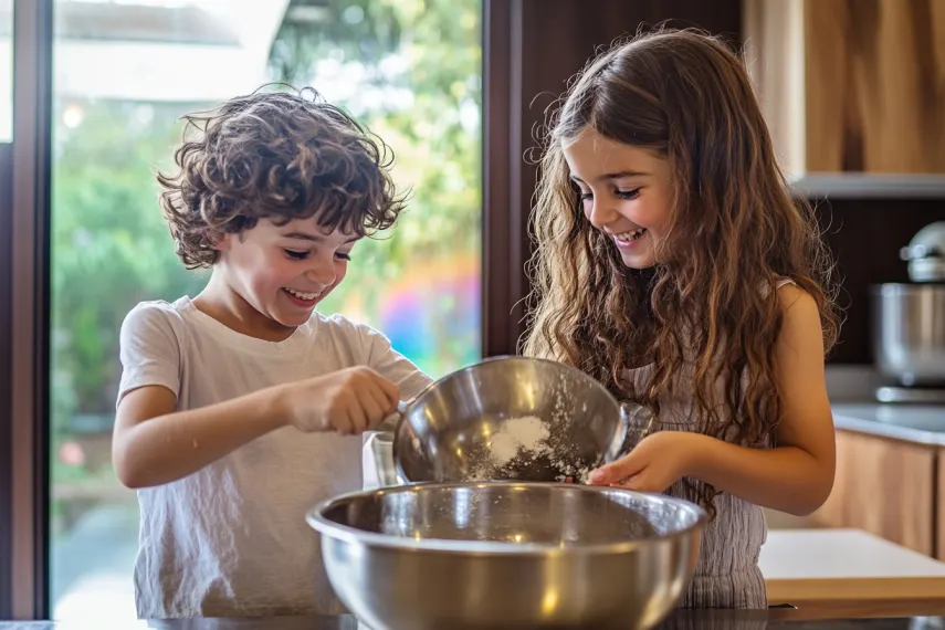 Kids baking together an example of team work