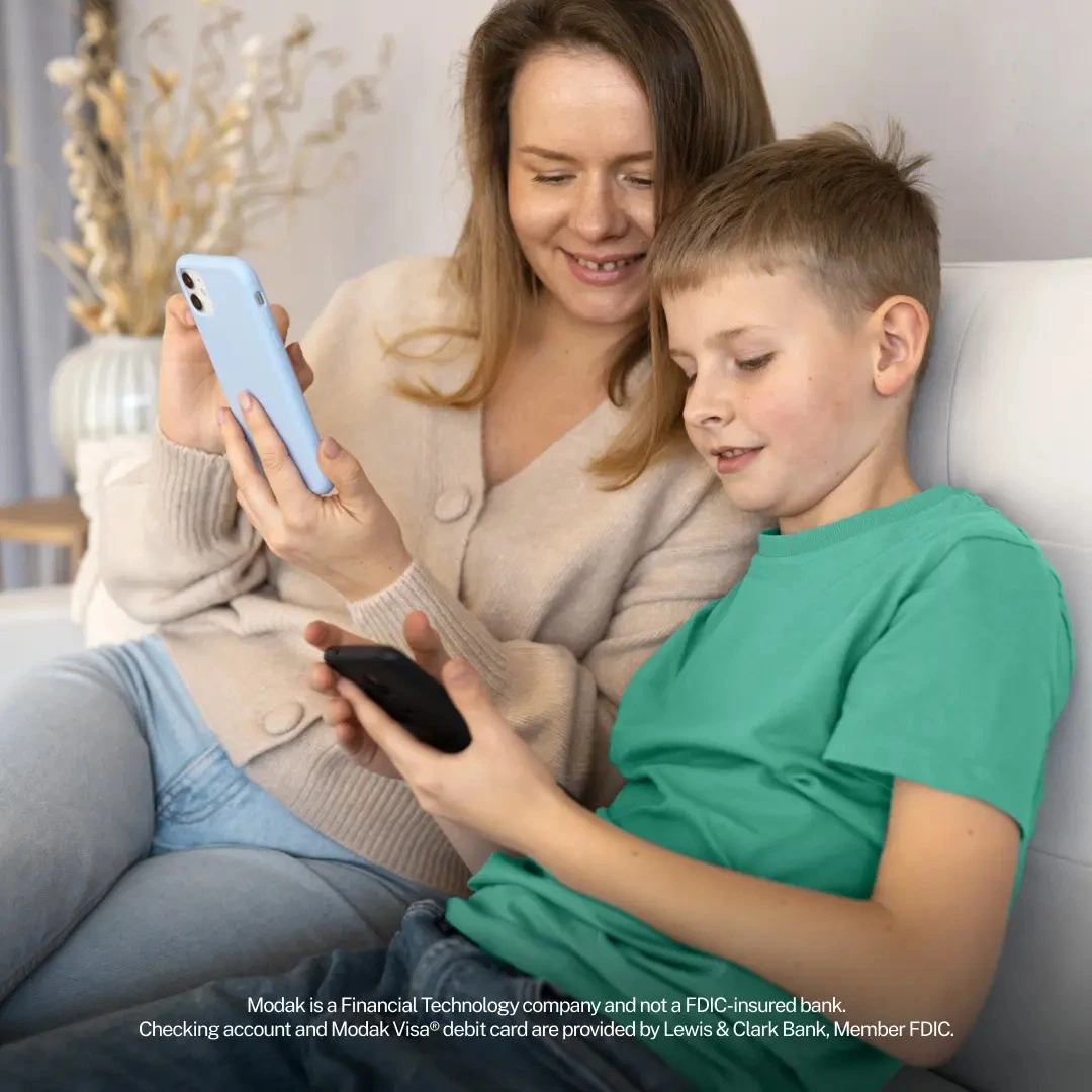 Mom and kids using the phone together