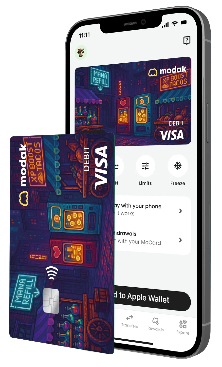 Modak debit card designs, cycling through the collection
