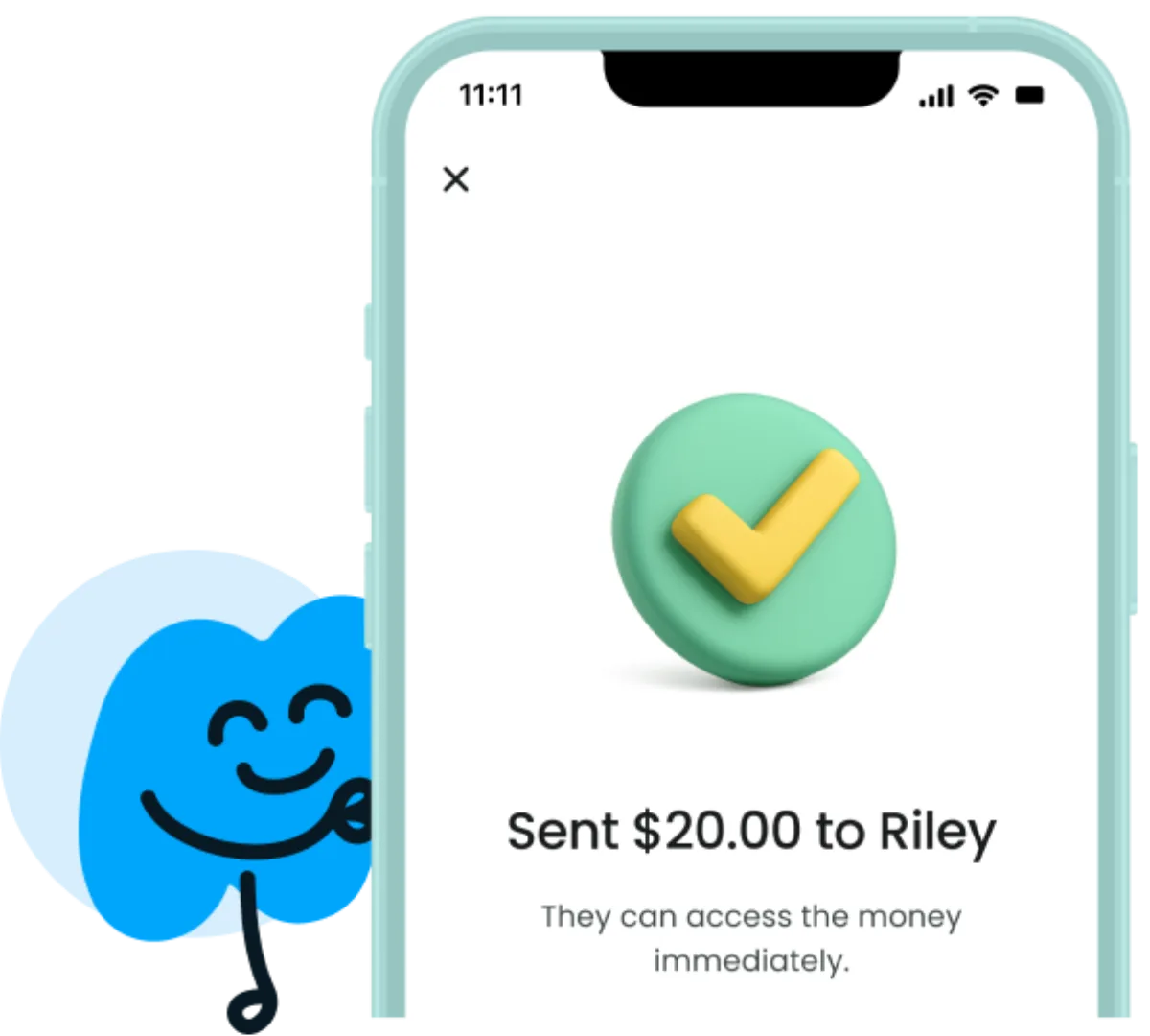Phone — "Sent $20.00 to Riley"